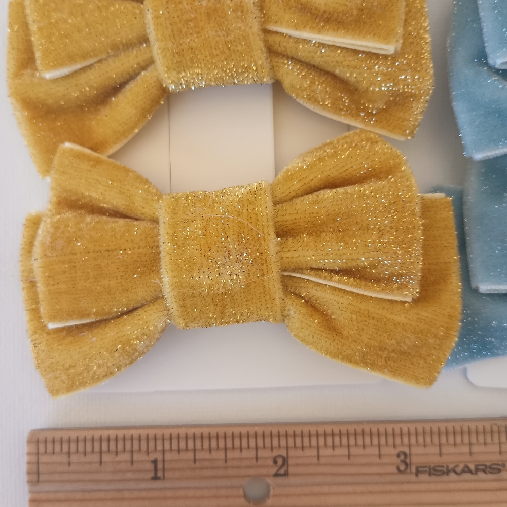 Handmade Sets Velvet Hair Bow  for Kids - Sky Blue & Mustard (2 Sets)🎀✨ - Picture 6 of 6